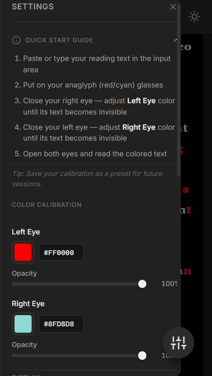 Lazy Eye Reader - Color Calibration Screenshot
